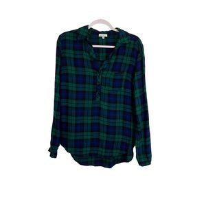 Lila Li Plaid Henley Quarter Button Roll Long Sleeve Top Shirt Womens Size S